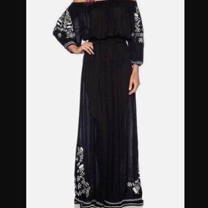 Tularosa Womens Black Floral Embroidered Maxi Long Sleeve Off Shoulder Dre